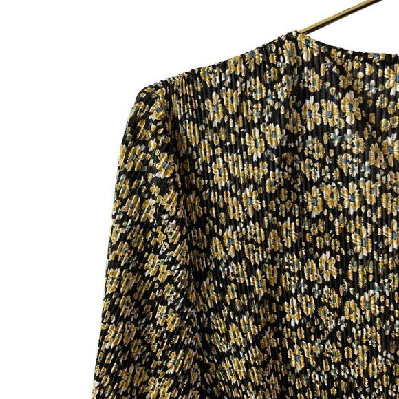 ZARA Black & Marigold Yellow Tan Floral Printed Crinkle Wide Leg Belted Jumpsuit - Picture 10 of 11